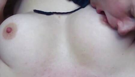 Husband Licks His Young Wife's Big Natural Tits and Nipples