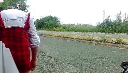 cross dress in public layby getting changed as cars drive past