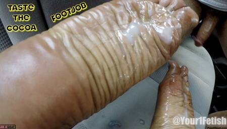 Interracial Ebony Goddess Car Footjob with Big Load Cumshot on the Softest Soles!