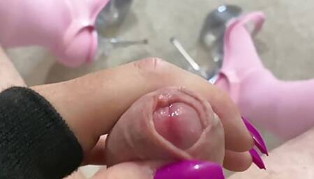 Rubbing my cock in platform heels, join me?