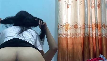 Big ass college girl  riding on her boyfriend dick at guest house