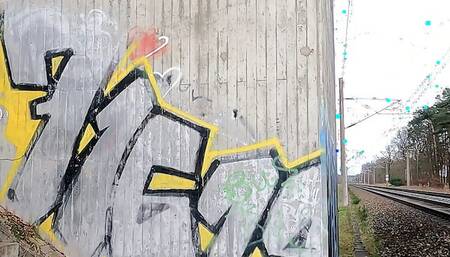 Slapping her naked tits and ass near railway