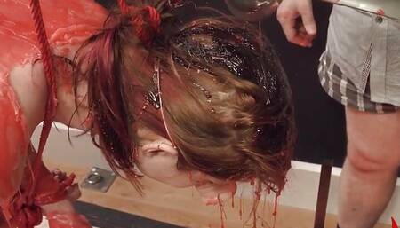 Bound suspended waxed anal fuck sub