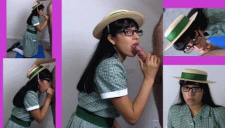 Summer school girl eRica deep throats a cock & takes a nasty facial!