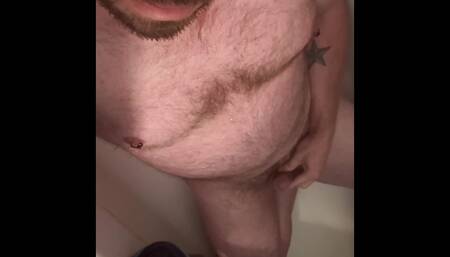 Compilation: Uncut gay bear gives himself a golden shower all over his hairy chest and belly