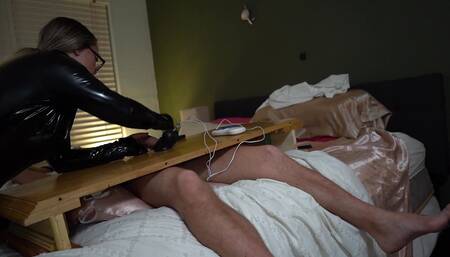 College Hazing Ballbusting Style in Leather Body Suit