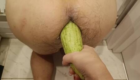 Ginger and eggplant for my slave's hungry ass. Food in the ass. Fetish