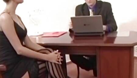 Hot Brunette Secretary with Big Tits Gets a Dick Inspection on Her Boss Desk