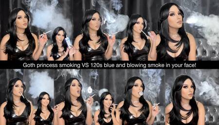Goth princess smoking VS 120s blue and blowing smoke in your face!