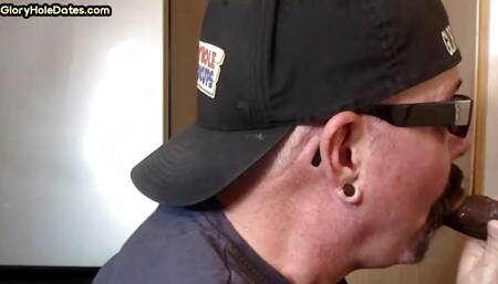 Mature gay man gets gloryhole fucked after sucking cock