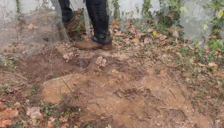 Muddy Black Leather Riding Boots