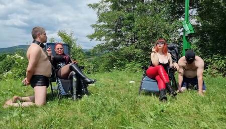Mountain retreat part 13 - Andreea and BlackCat - smoking and human ashtray in nature