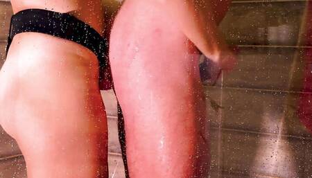 Mistress fucked his ass in the shower