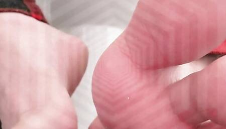 Obedient slave training licks feet and