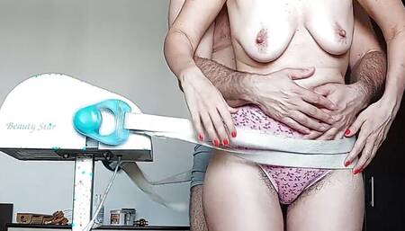 Amateur couple hot erotic massage, hairy pussy, hairy ass, big tits, big nipples. Crazy couple hot sensual massage.