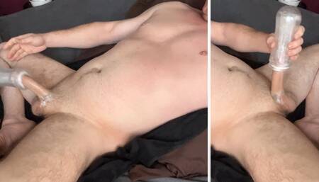Stroking and fucking my clear toy until I creampie it so deep!