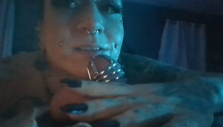 Femdom Sucking Bound Chastity Caged Slave's Cock and Cum In His Mouth With Face Fuck