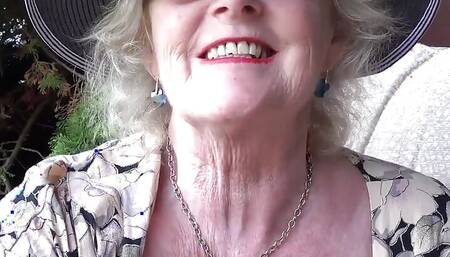 Auntjudys - 66yo Hairy Mature GILF Mrs. Claire Sucks Your Cock in the Garden (pov)