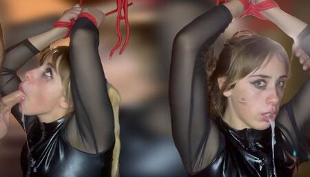 Hard Sloppy Face Fuck Deep, Oral Creampie Bondage