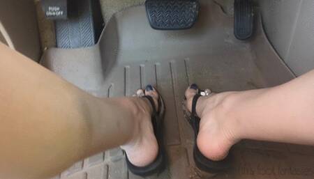 Fifi pedal pumping in dirty wedge flip flops while talking about being stuck and toying with you for enjoying watching *new*