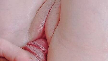 I penetrate my tight pink pussy with my fat and thick cock until she is soaked