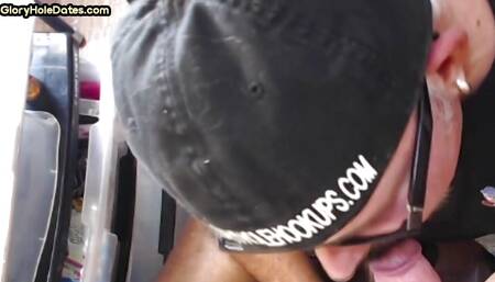 Mature gay sucks gloryhole cock in homemade closeup POV