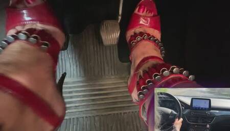 Red High Heels Driving