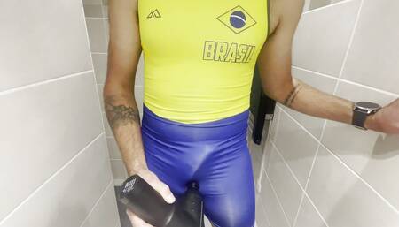 Sexy jock showing off in his big dick in new singlet leading to huge amounts of cum