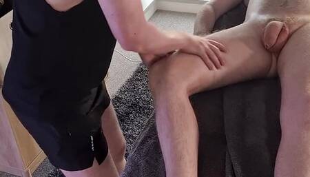 Australian guy strips naked and lays down on the massage table Part 2