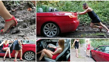 HOT AND SEXY: Emily got her luxury BMW 335 stuck in deep mud