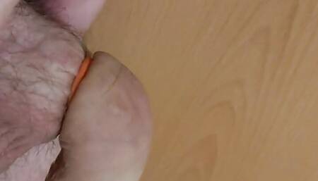 Limp cock with elastrator bands on wants to get hard