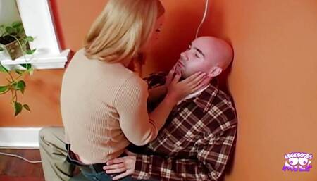 A Blonde in Beige and Black Lingerie Teases Her Man and Gets Banged for It
