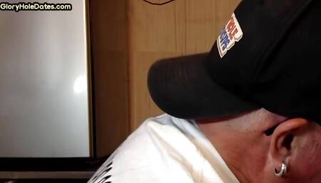 Mature DILF with glasses gloryhole sucks dick of neighbor