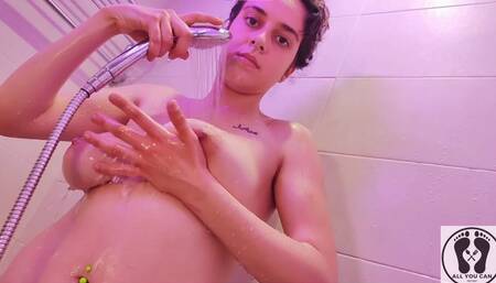 TAKING A HOT SHOWER WITH SOAP, LOTS OF SOAP AND BOOB MASSAGE