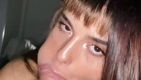 Hairy pussy Nadja Rey sucks and rides a big cock until she swallows cum