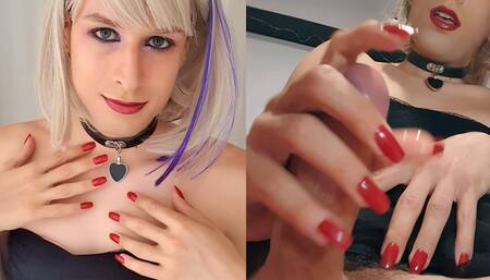 Delights from Zion - Janine CD rubs her cock with long red nails until she cum on your face (POV cumshot)