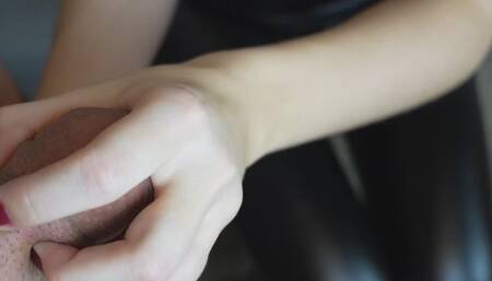 Humiliation in Inverted Chastity cage with tiny cock Attachment by sexy leather Leggings mistress????