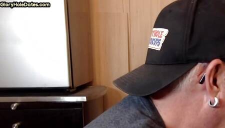 Gloryhole cocksucking DILF blows dick in homemade closeup