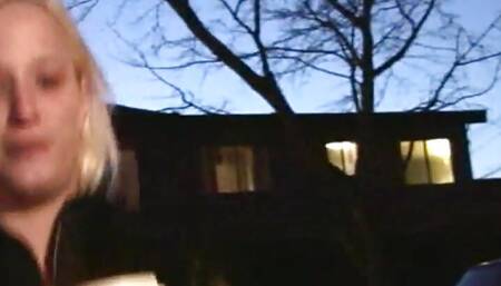 Amateur slut gives footjob to hard cock in POV