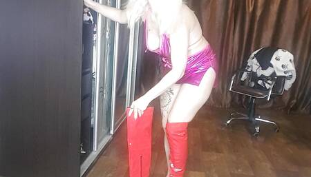 I'm a Very Hot Blonde in Pink Latex and Playing with Holes!