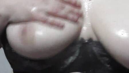Huge tits with foam and oil
