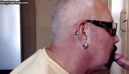 Gaydaddy adores sucking hard gloryhole penis at his home