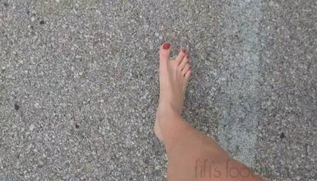 Fifi's is barefoot after a swim trying to leave but her car is out of gas, she cranks and cranks it and finally actually gets it to start *new*