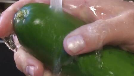 A Desperate Housewife Uses Cucumber and Carrot as a Substitute for a Big Hard Cock