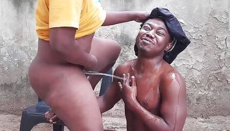 Pissing in the Dirty Mouth of a Cuckold Cop's Wife Fucking the Whore for Real