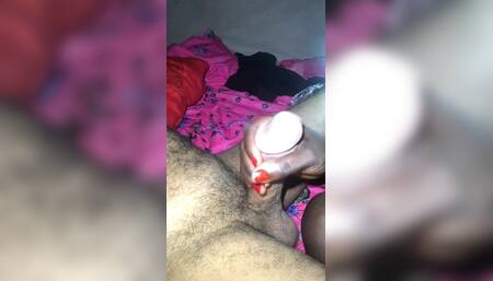 Nubian Bitch in a Handjob Play on a White Cock