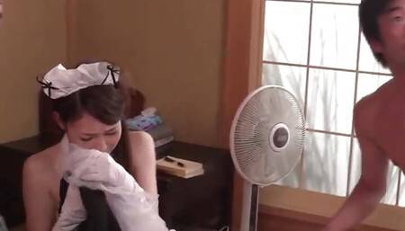 Wild Japanese maid Misaki Yoshimura with supreme figure is blessed to have 2 youthfull dudes drilling her uncensored