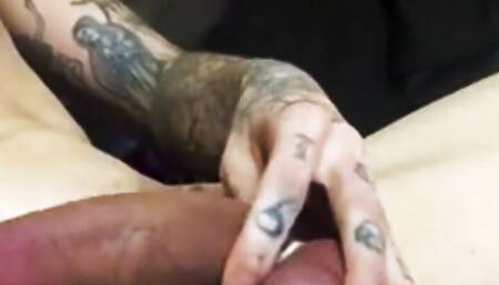 solo young man with tattoos masturbating dick
