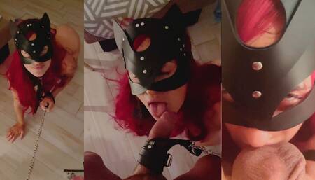 Me- Teen Girl Sucks a Teen Guy Dick on a Leash in the Smoke of Hookah and Licks Balls, POV Blowjob