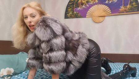 silver fur leather teasing